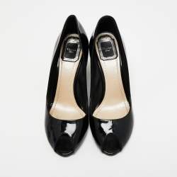 Christian Dior Black Patent Peep Toe Wedge Pumps  Size 39