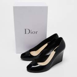 Christian Dior Black Patent Peep Toe Wedge Pumps  Size 39