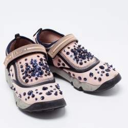 Pre Owned Dior Pink Nylon Embellished Fusion Sneakers Size 39