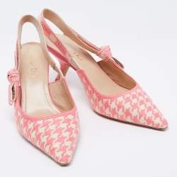 Pre Owned Dior Pink/White Embroidered Fabric J'adior Slingback Pumps Size 39