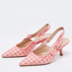 Pre Owned Dior Pink/White Embroidered Fabric J'adior Slingback Pumps Size 39