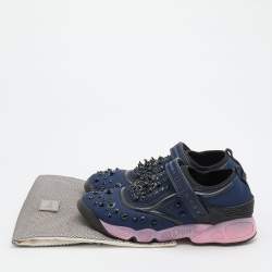 Pre Owned Dior Navy Blue/Black Fabric And Mesh Fusion Embellished Low Top Sneakers Size 39