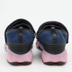 Pre Owned Dior Navy Blue/Black Fabric And Mesh Fusion Embellished Low Top Sneakers Size 39