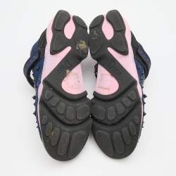 Pre Owned Dior Navy Blue/Black Fabric And Mesh Fusion Embellished Low Top Sneakers Size 39