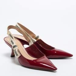 Dior Burgundy Patent Leather J'adior Slingback Pumps Size 35.5