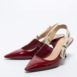 Dior Burgundy Patent Leather J'adior Slingback Pumps Size 35.5