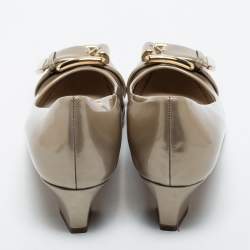 Pre Owned Dior Metallic Leather Buckle Block Heel Pumps Size 37