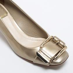 Pre Owned Dior Metallic Leather Buckle Block Heel Pumps Size 37