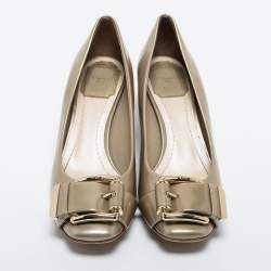 Pre Owned Dior Metallic Leather Buckle Block Heel Pumps Size 37