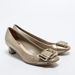 Pre Owned Dior Metallic Leather Buckle Block Heel Pumps Size 37