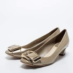 Pre Owned Dior Metallic Leather Buckle Block Heel Pumps Size 37