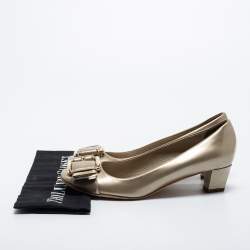 Pre Owned Dior Metallic Leather Buckle Block Heel Pumps Size 37