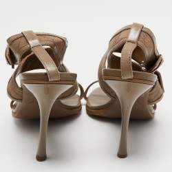 مملوكة مسبقًا Dior Light Brown Leather and Canvas Ankle Strap Sandals Size 39