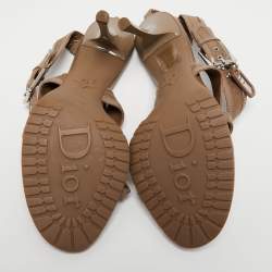 مملوكة مسبقًا Dior Light Brown Leather and Canvas Ankle Strap Sandals Size 39