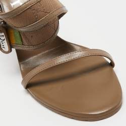 مملوكة مسبقًا Dior Light Brown Leather and Canvas Ankle Strap Sandals Size 39