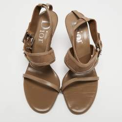 مملوكة مسبقًا Dior Light Brown Leather and Canvas Ankle Strap Sandals Size 39