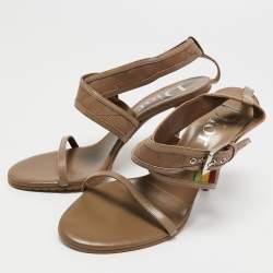 مملوكة مسبقًا Dior Light Brown Leather and Canvas Ankle Strap Sandals Size 39