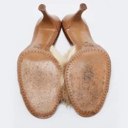 Pre Owned Dior Brown Leather and Fur Slide Sandals Size 38.5