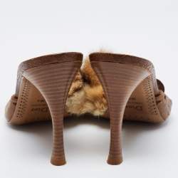 Pre Owned Dior Brown Leather and Fur Slide Sandals Size 38.5