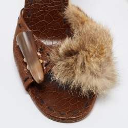 Pre Owned Dior Brown Leather and Fur Slide Sandals Size 38.5