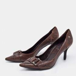 Pre Owned Dior Dark Brown Leather Buckle Pumps Size 39