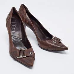 Pre Owned Dior Dark Brown Leather Buckle Pumps Size 39
