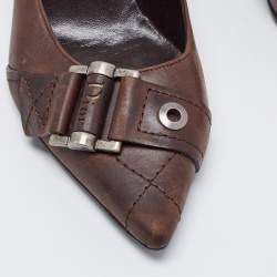 Pre Owned Dior Dark Brown Leather Buckle Pumps Size 39
