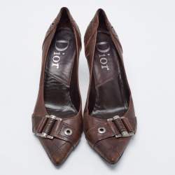 Pre Owned Dior Dark Brown Leather Buckle Pumps Size 39