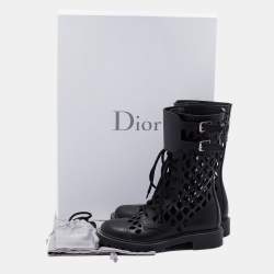 Dior Black Leather Lasercut Accent Combat Boots Size 37