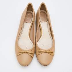 Dior Beige Leather Bow Detail Cannage Block Heel Pumps Size 39.5