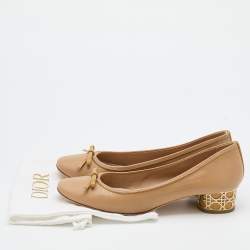 Dior Beige Leather Bow Detail Cannage Block Heel Pumps Size 39.5