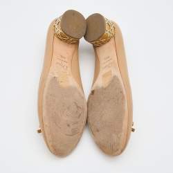 Dior Beige Leather Bow Detail Cannage Block Heel Pumps Size 39.5