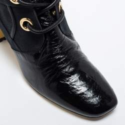 Pre Owned Dior Black Canvas and Leather Glorious Ankle Length Boots Size 39