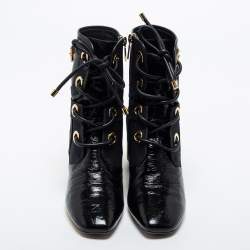 Pre Owned Dior Black Canvas and Leather Glorious Ankle Length Boots Size 39