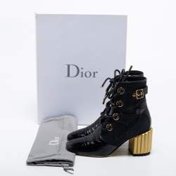 Pre Owned Dior Black Canvas and Leather Glorious Ankle Length Boots Size 39