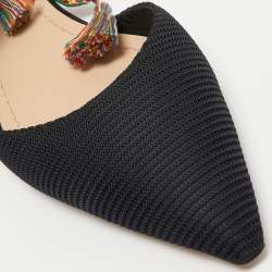 Pre Owned Dior Black Fabric J'adior Pointed Toe Ankle Wrap Flats  Size 37.5