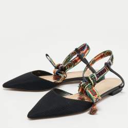 Pre Owned Dior Black Fabric J'adior Pointed Toe Ankle Wrap Flats  Size 37.5