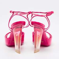Dior Pink Patent Leather and PVC Clear Block Heels Ankle-Strap Sandals Size 35