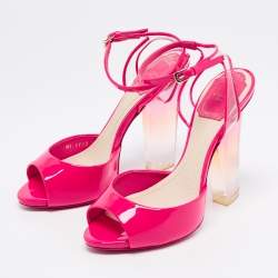 Dior Pink Patent Leather and PVC Clear Block Heels Ankle-Strap Sandals Size 35