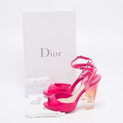 Dior Pink Patent Leather and PVC Clear Block Heels Ankle-Strap Sandals Size 35