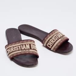 Pre Owned Dior Brown Canvas Dway Flat Slides Size 39