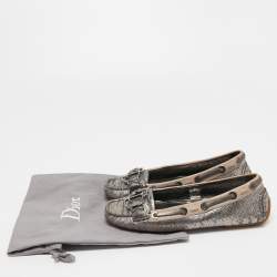 Dior Metallic Silver Python Embossed Leather CD Loafers Size 35