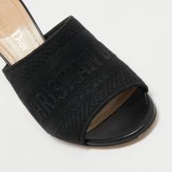 Pre Owned Dior Black Canvas Dway Embroidered Mules Size 35