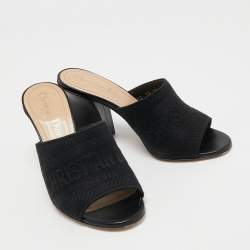 Pre Owned Dior Black Canvas Dway Embroidered Mules Size 35