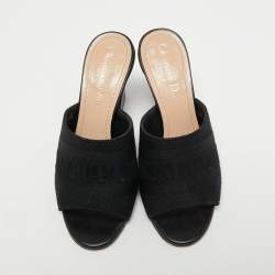 Pre Owned Dior Black Canvas Dway Embroidered Mules Size 35