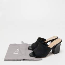 Pre Owned Dior Black Canvas Dway Embroidered Mules Size 35