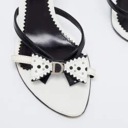 Dior White/Black Leather And Patent Studded Logo Bow Slides Size 39