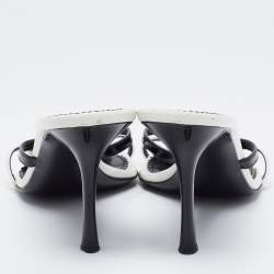 Dior White/Black Leather And Patent Studded Logo Bow Slides Size 39