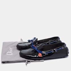 Pre Owned Dior Black Patent Leather Bow Loafers Size 35