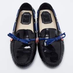 Pre Owned Dior Black Patent Leather Bow Loafers Size 35